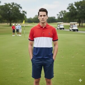 Polo Ralph Lauren Polo Shirt Mens XL Red White Blue Colorblock Classic Fit